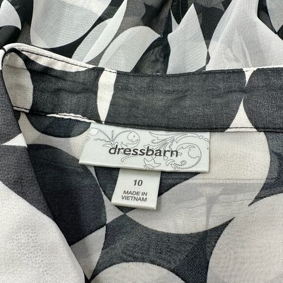 Shirt Dress Womens SZ 10 Black White Abstract Belted High Low Tradwife Sheer - Picture 13 of 14